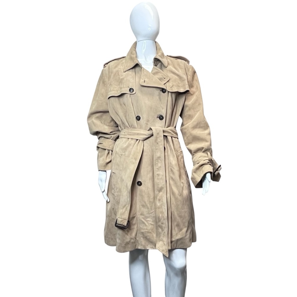 Banana Republic Classic Double Breasted Tan Suede Trench Coat Size XXL - Picture 4 of 15